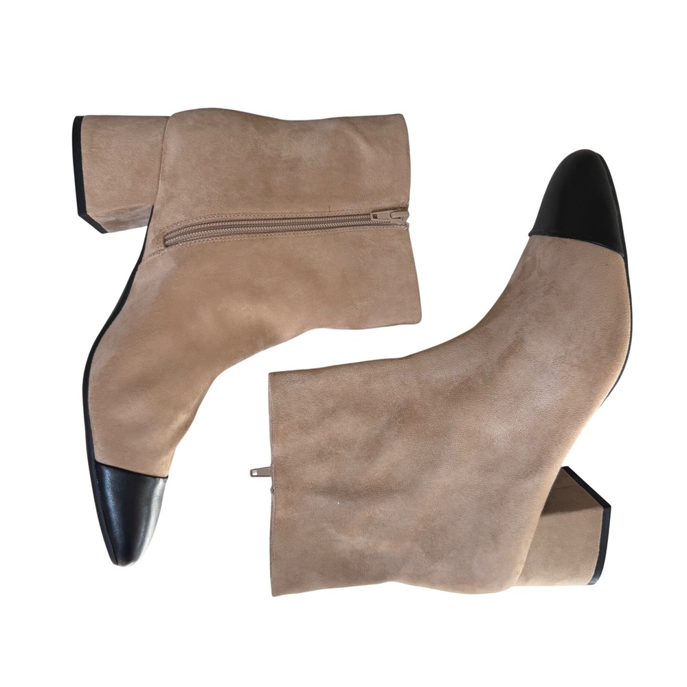 On 34th Janettef Ankle Booties Camel Black Cap Toe Suede Block Heel Womens 10M - Picture 5 of 8